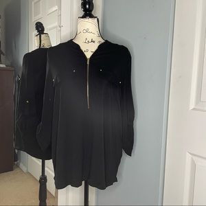 Calvin Klein Black Zip Up Blouse Size L